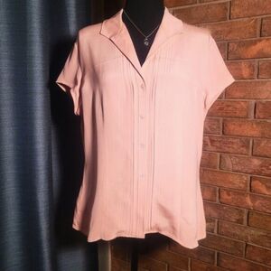 Jones New York Silk Blouse Warm Pink Cap Sleeve with Pintuck Accents - Size 14